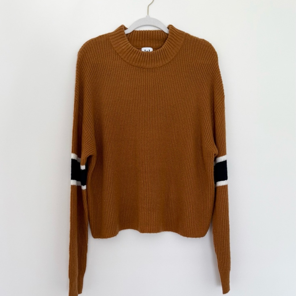 John + Jenn Rust and Navy Crew Neck Sweater with Sporty Stripes